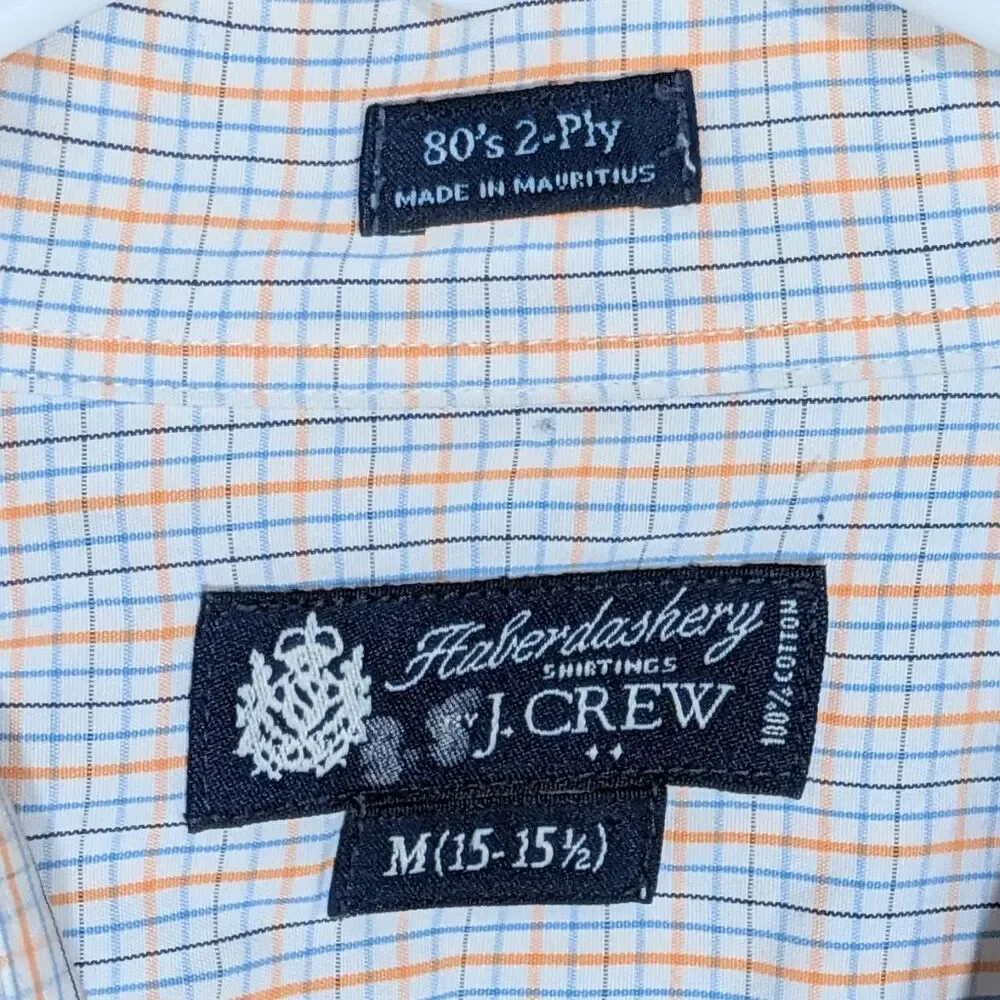 J.Crew Haberdashery Shirt Mens M Orange Blue Grid Plaid 80s 2-Ply Cotton L/S